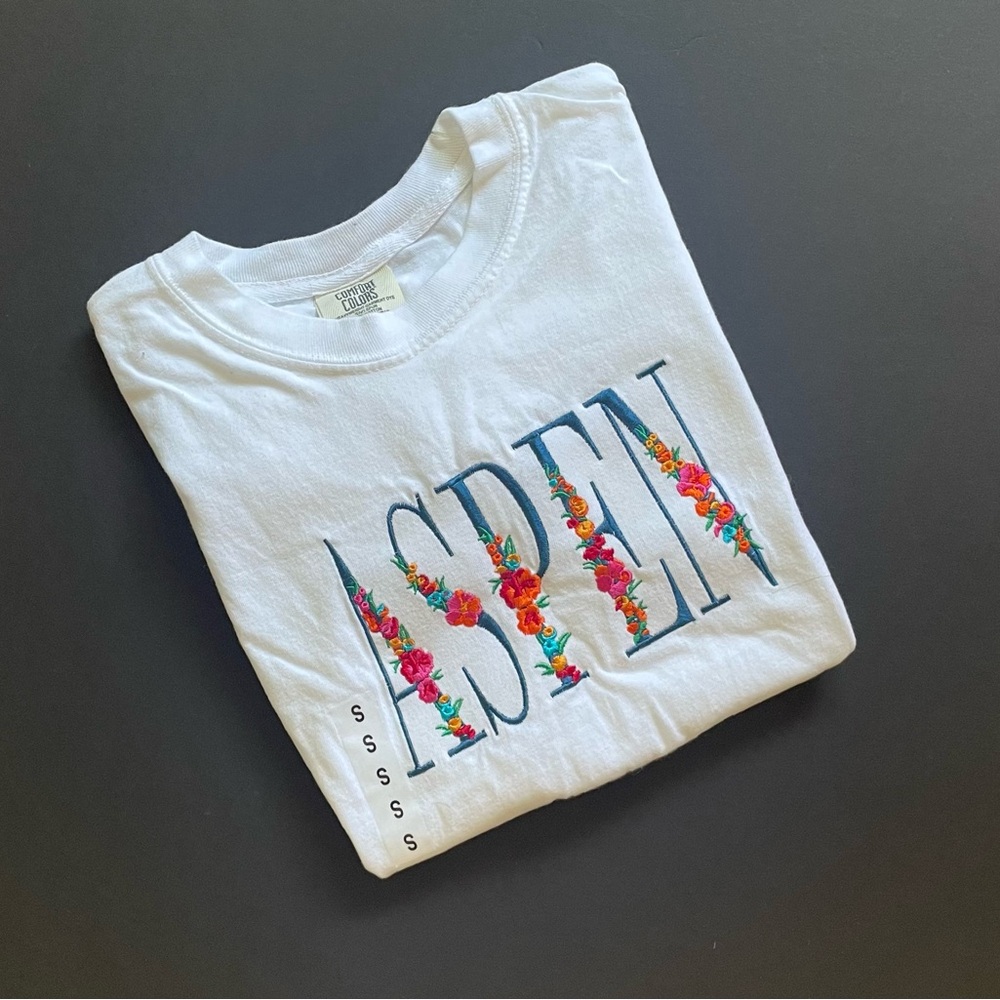 Embroidered ‘Aspen’ (Colorado) Graphic Crewneck Short Sleeve T-Shirt